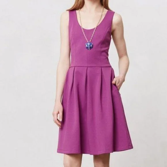 anthro purple dress Anthropologie | Dresses | Anthro Minerve Swing Dress By Bordeaux Purple  Sleeveless Fit Flare Petite